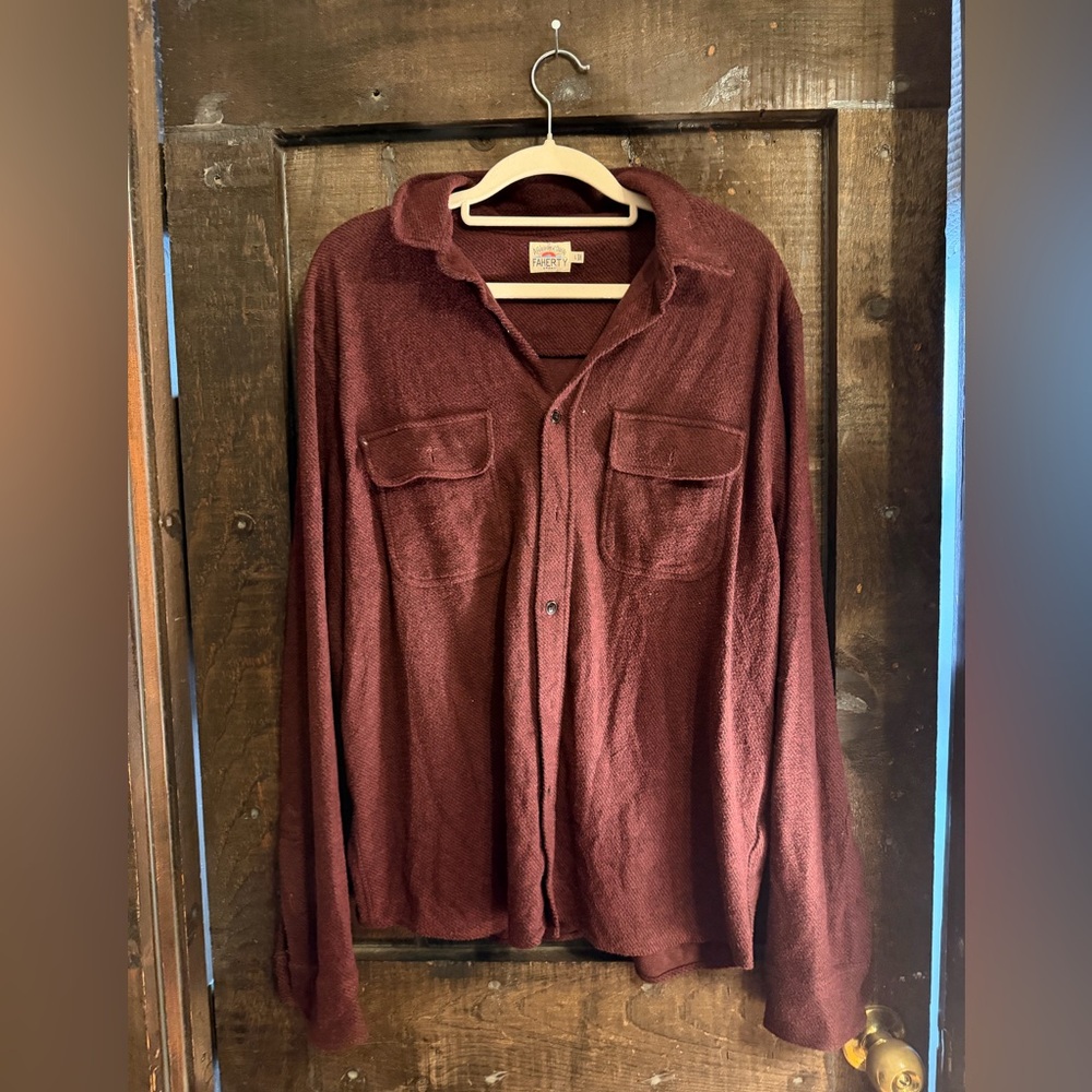 Faherty Maroon Collared Shirt